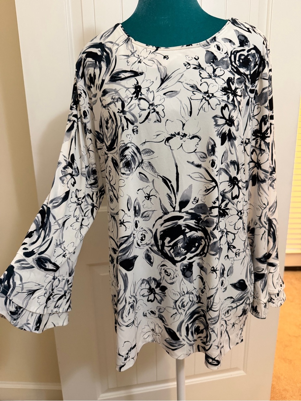 Karl Lagerfeld Black & White Floral Tunic Top